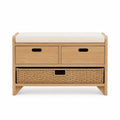Banco con cajones de madera y cojín beige 100x45x40 cm