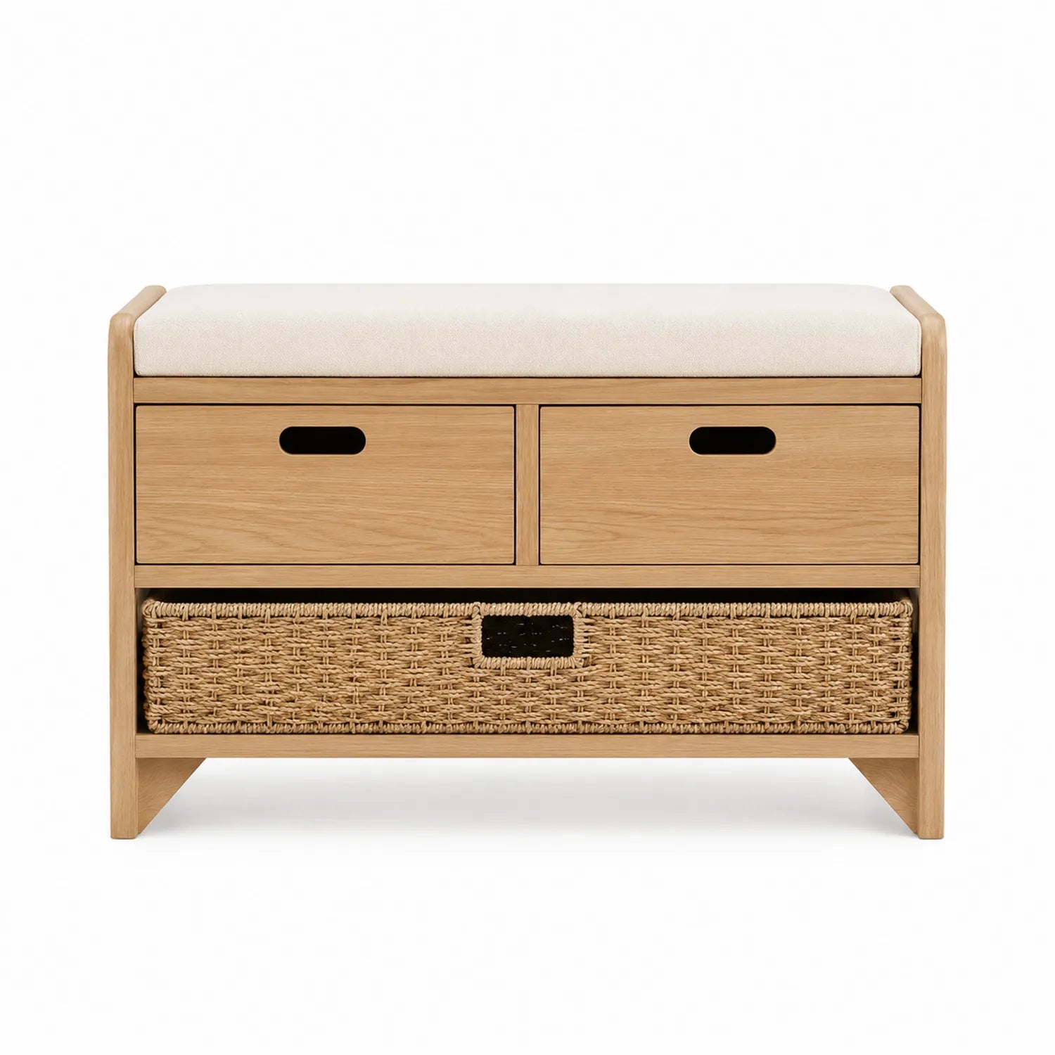 Banco con cajones de madera y cojín beige 100x45x40 cm