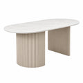 Mesa de comedor ovalada de mármol con base de madera
