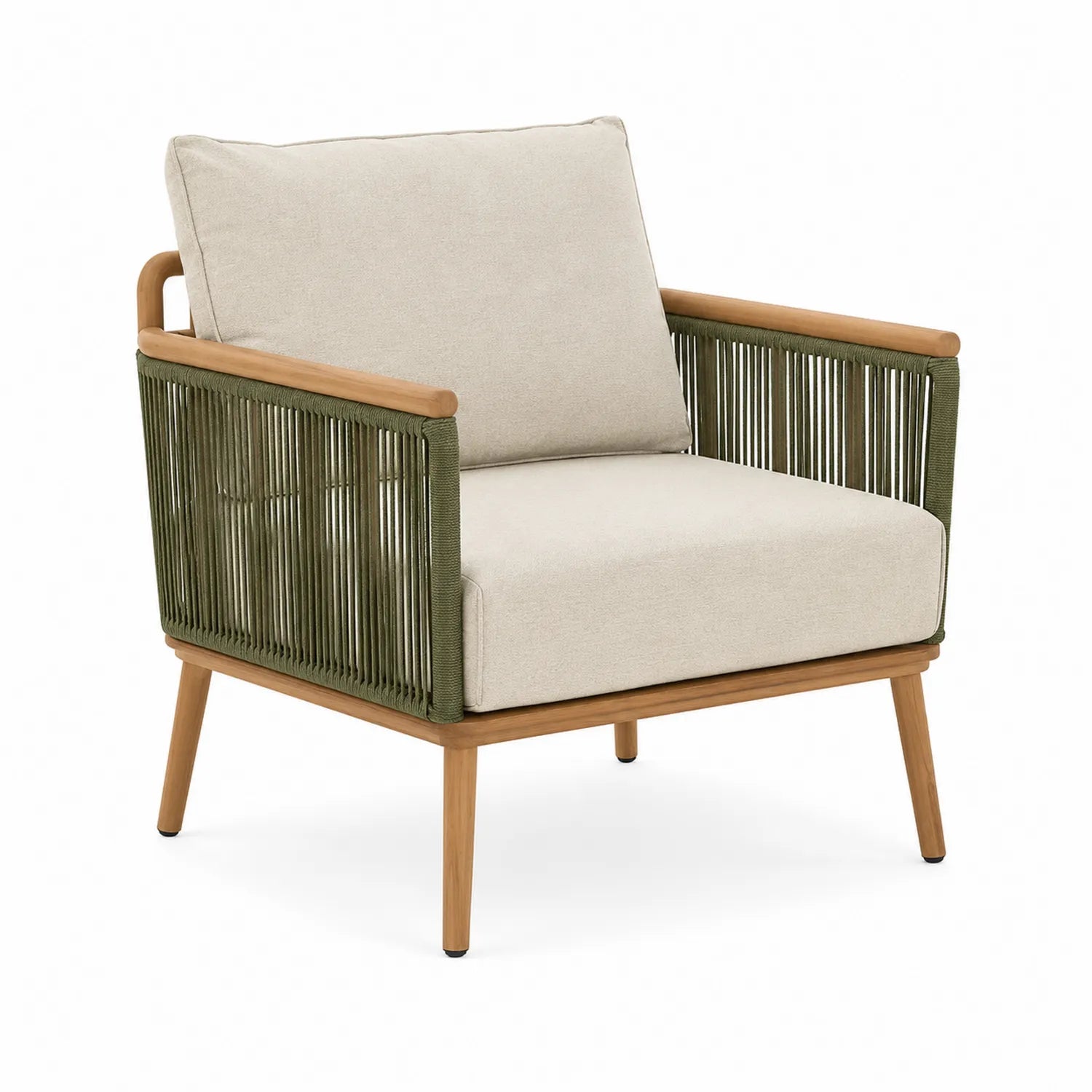 Sillón de Exterior con Cuerda Sintética Beige y Marco de Madera de Acacia