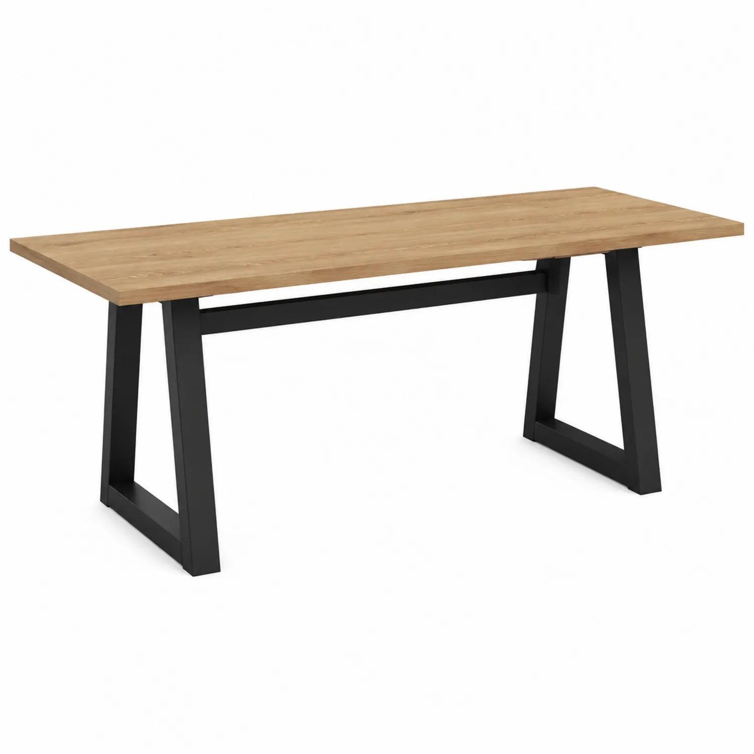 Mesa de comedor rectangular de madera y base metálica negra 180x90x75 cm
