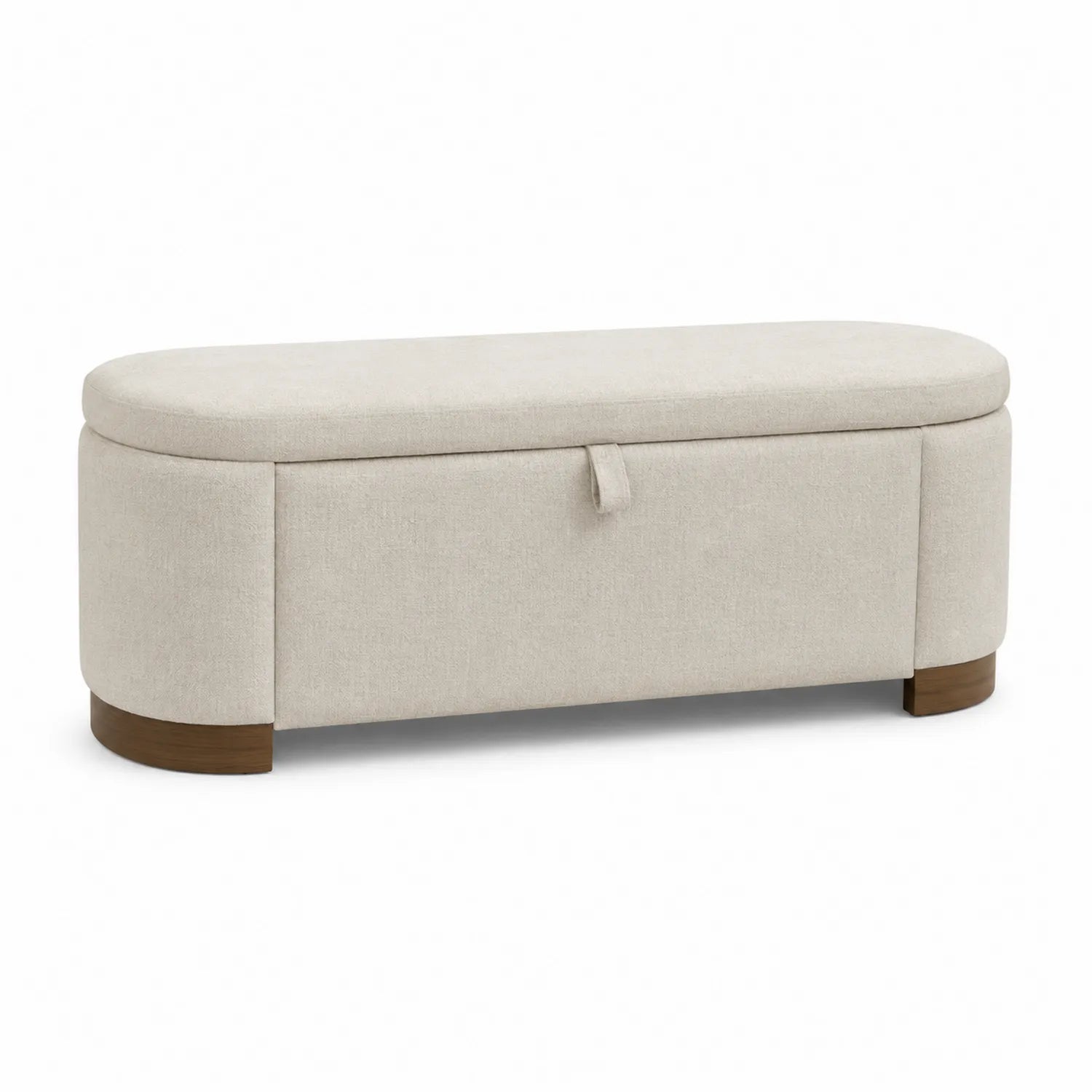Banco de Almacenamiento Tela Beige con Base de Madera
