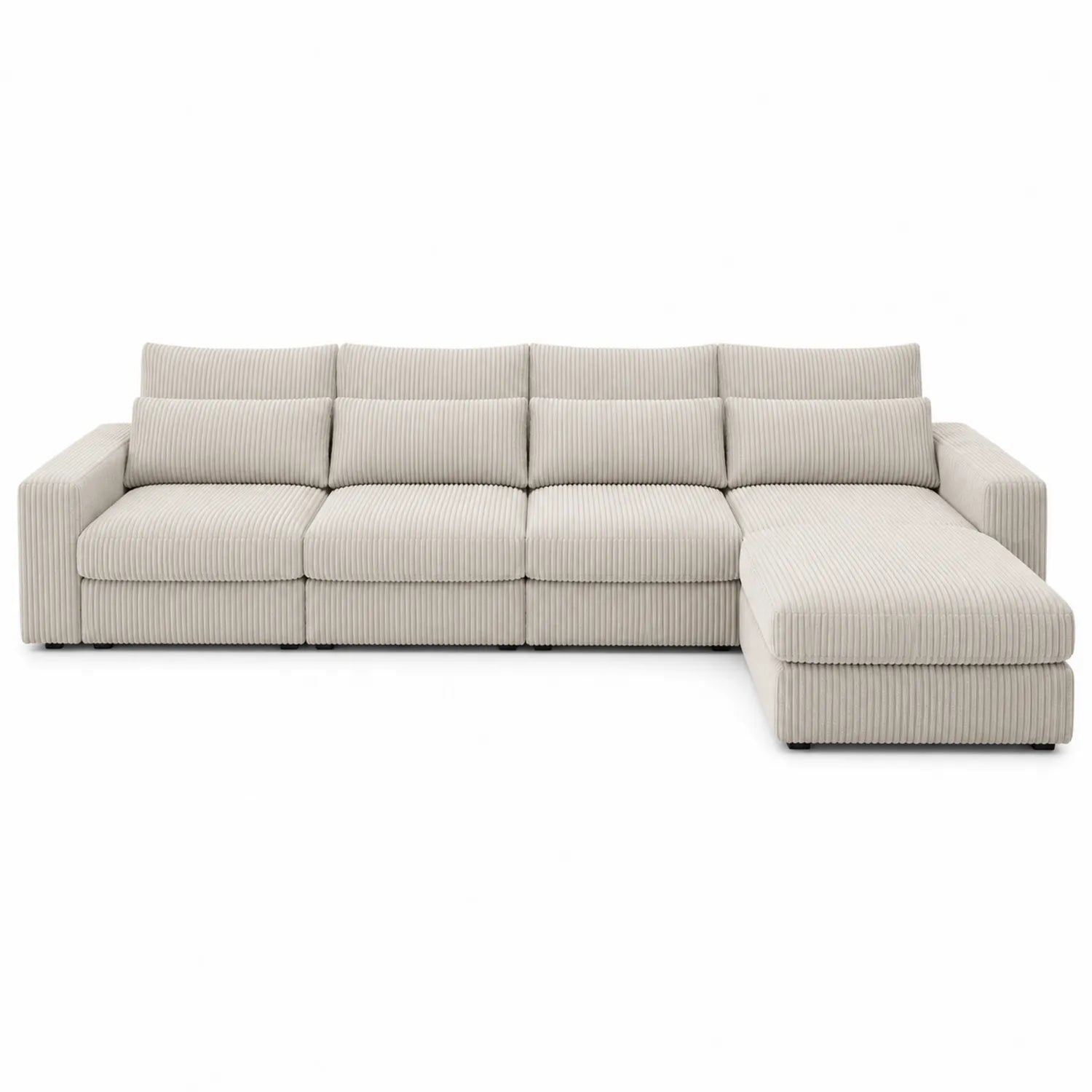 Sofá modular esquinero con chaise longue de tela acanalada beige 300x200 cm