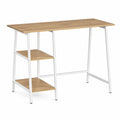 Escritorio de MDF y metal con estantes laterales 120x60x75 cm Blanco y Roble