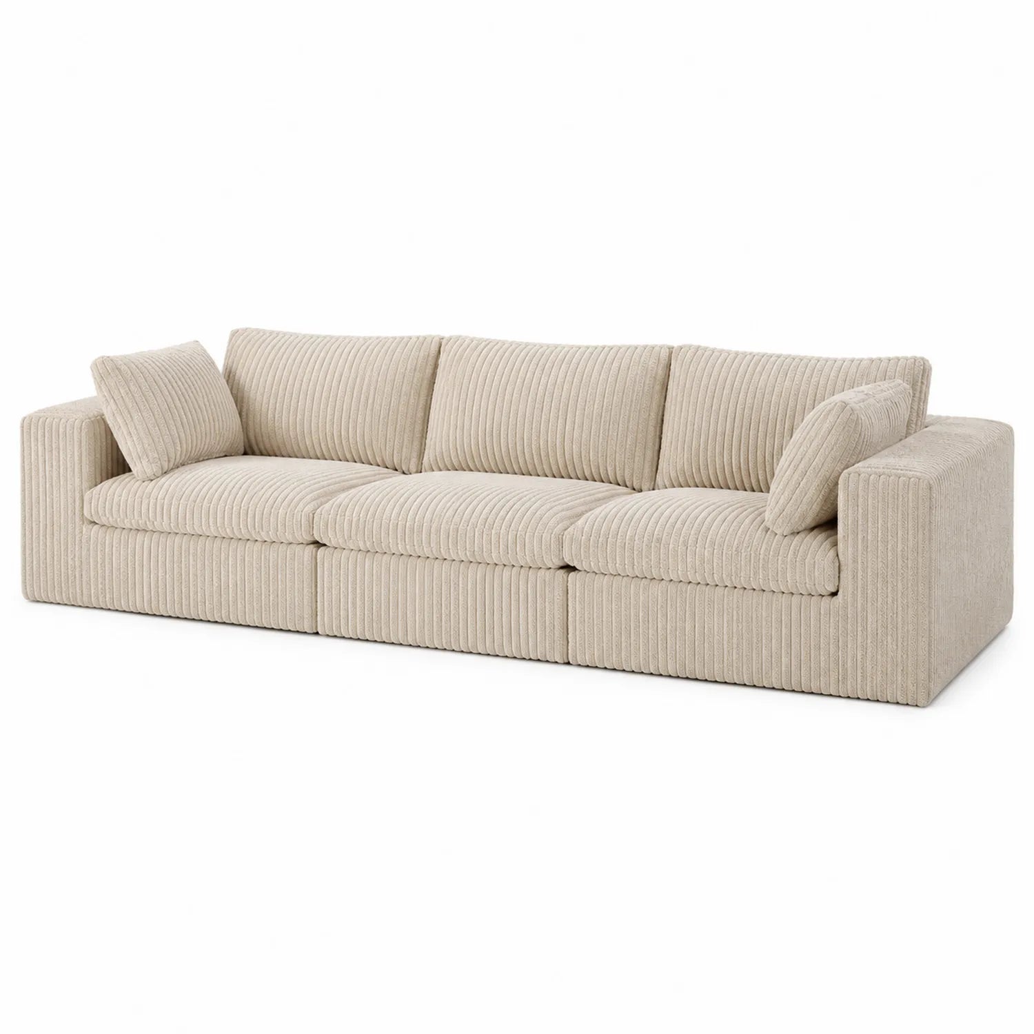 Sofá modular de madera contrachapada con tapizado de pana beige