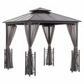 Pérgola de Acero con Techo de Policarbonato y Cortinas de Poliéster