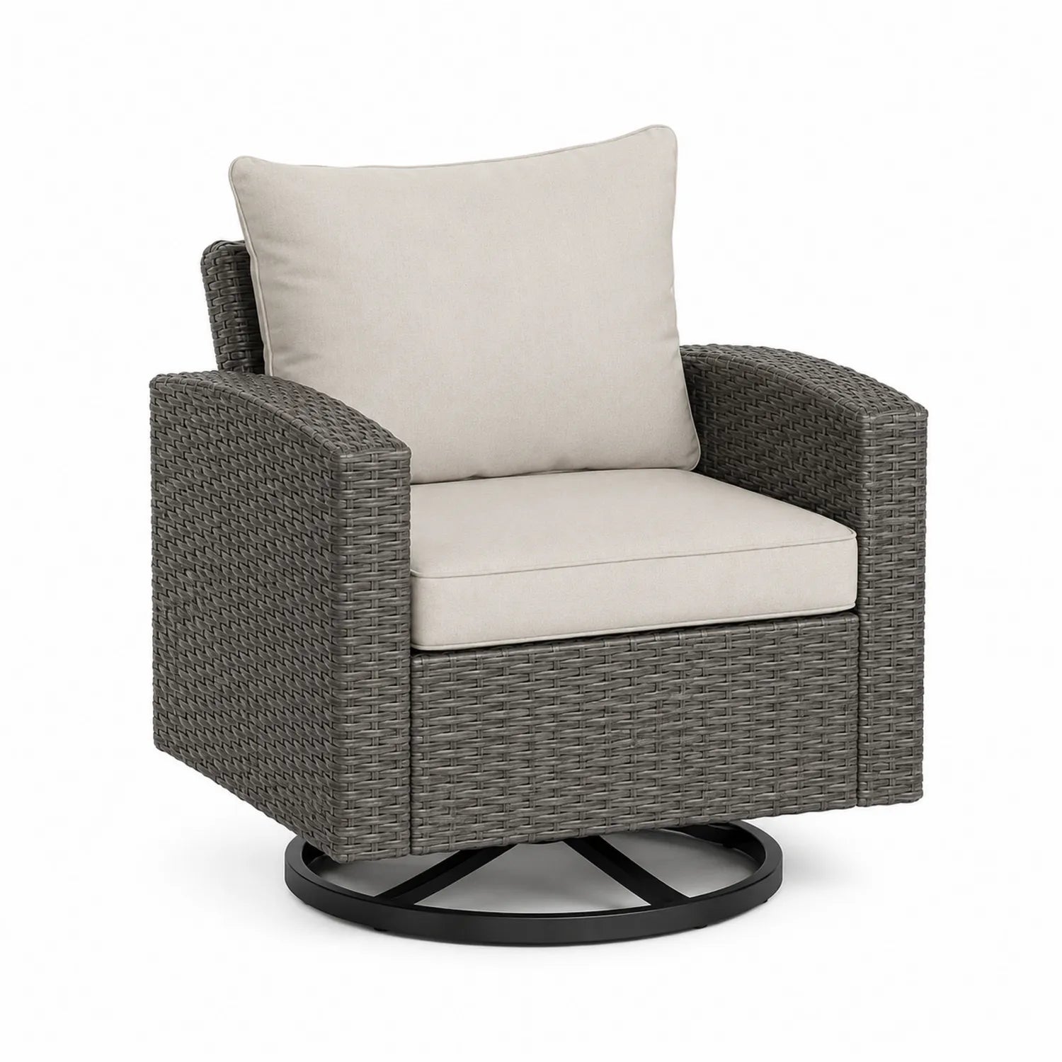 Silla Giratoria de Ratán Sintético con Cojines Beige