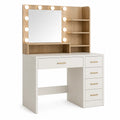 Tocador de Madera con Luces y Espejo Cuadrado 120x45x140 cm Blanco/Roble Claro