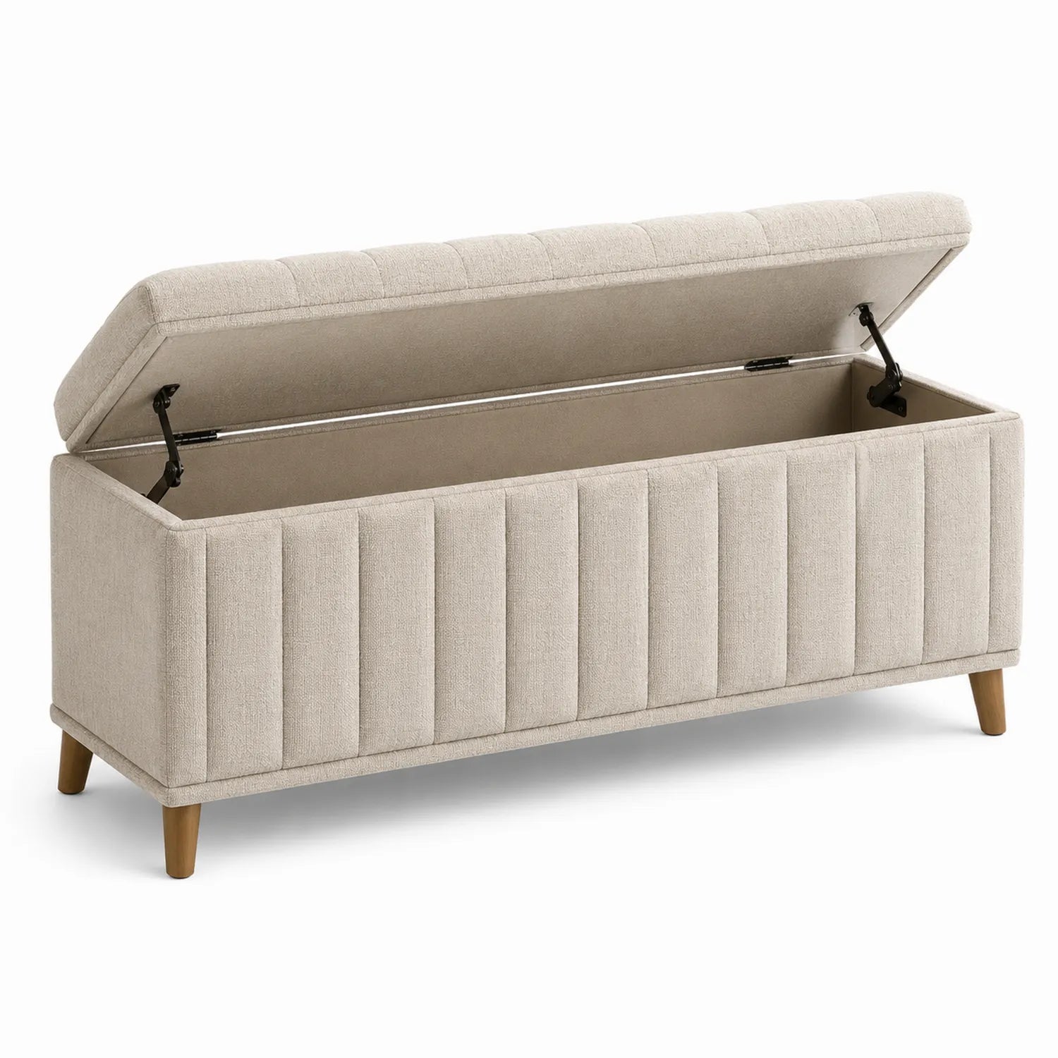 Banco de almacenamiento de tela beige con patas de madera 120x40x45 cm