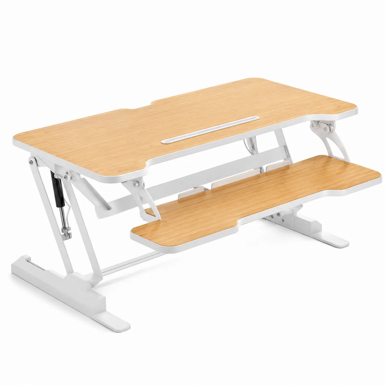 Mesa ajustable de bambú y metal blanco 80x40 cm