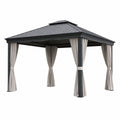 Pérgola de aluminio con techo de acero y cortinas beige 3x4m