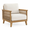 Silla de exterior de madera de teca y cuerda beige