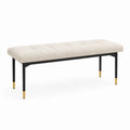 Banco de Tela Boucle Beige con Patas de Metal Negro y Dorados