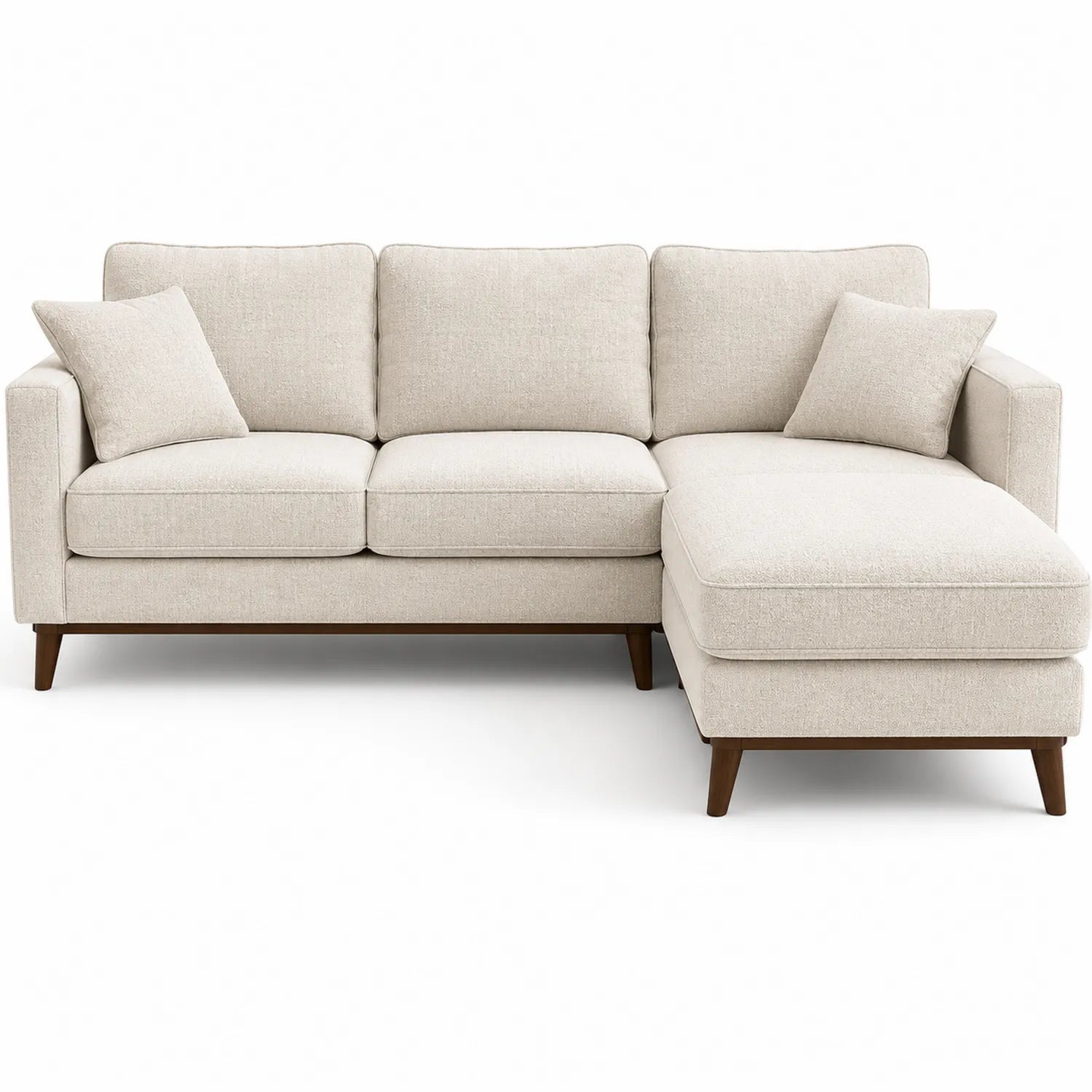 Sofá en L con chaise longue de poliéster beige